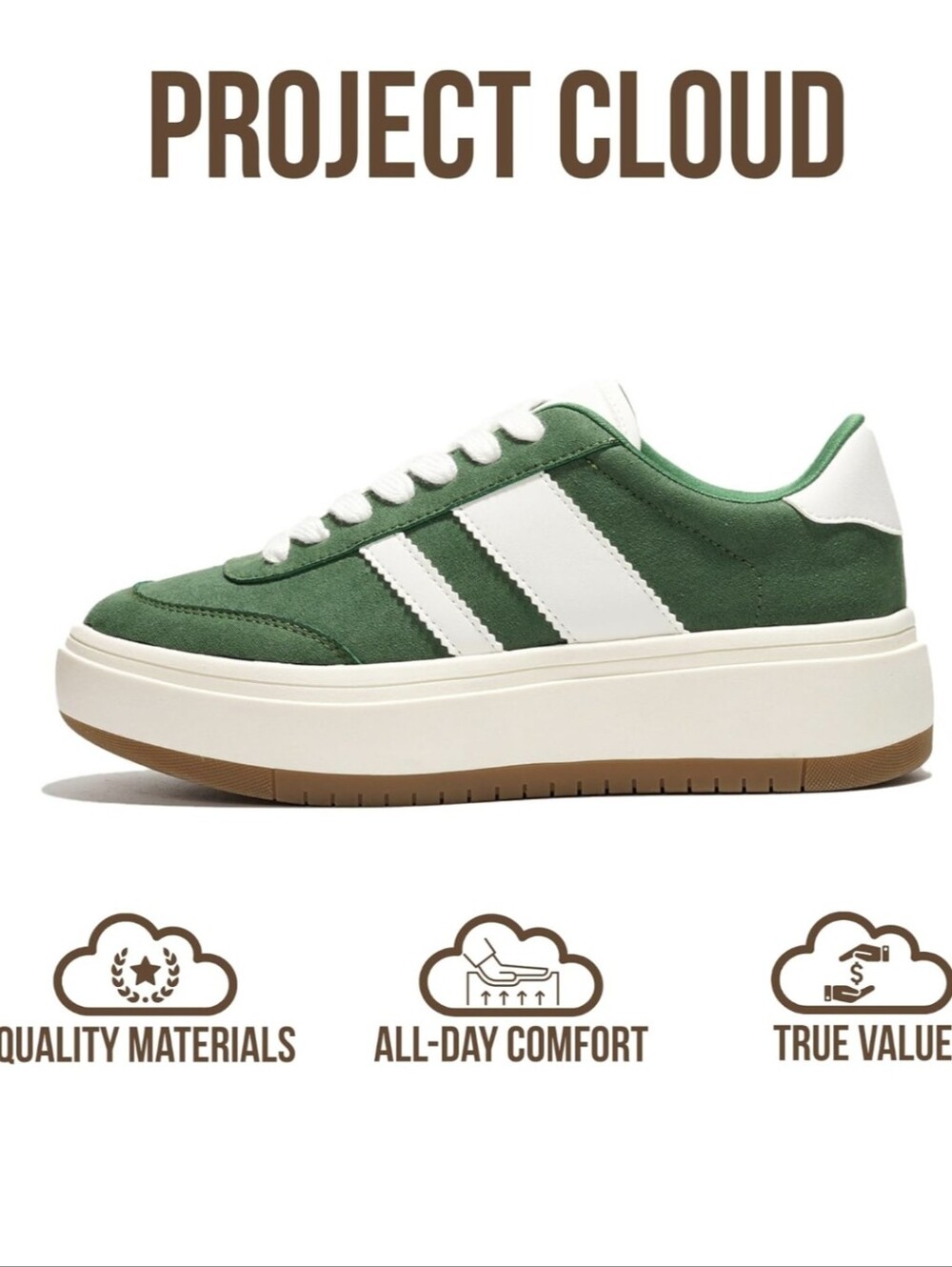 Womens "PROJECT CLOUD" Green Suede Low-Top Sneakers - White Accents - Picture 13 of 14